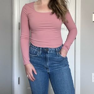 NWOT Pink Ribbed Square Neck Bodysuit